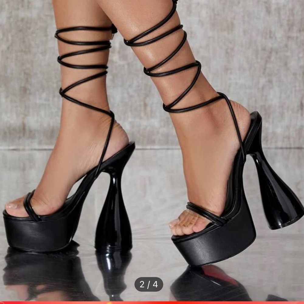 Black lace up platform heels